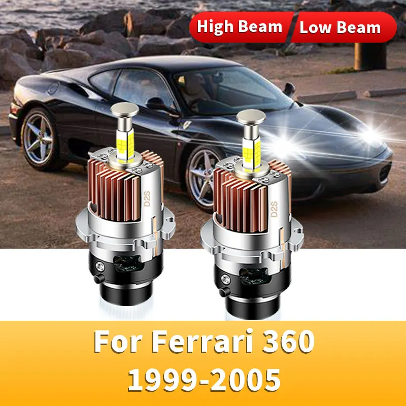 2Pcs 360 D Series Canbus LED Headlight Bulbs 35W 6000K 32000LM Auto Xenon Bulbs Replacement Plug&Play 12V For Ferrari 360 99-05