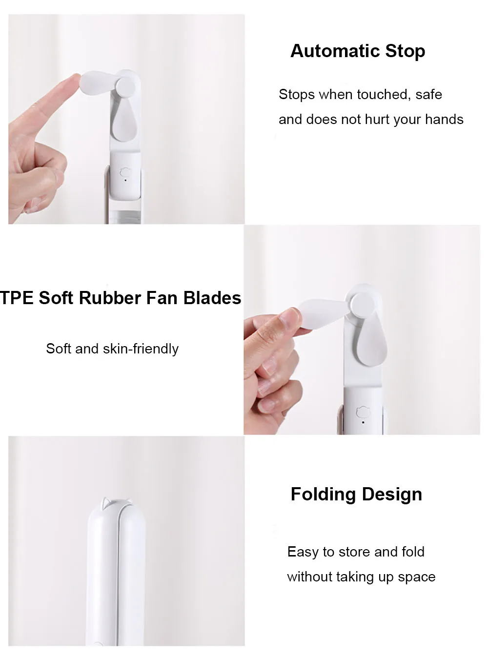 Tragbarer Ventilator, Super-Mini-Handventilator, wiederaufladbarer USB-Ventilator, faltbarer kleiner Handventilator mit 2000 mAh Power Bank, 3 Gänge – Detail 11