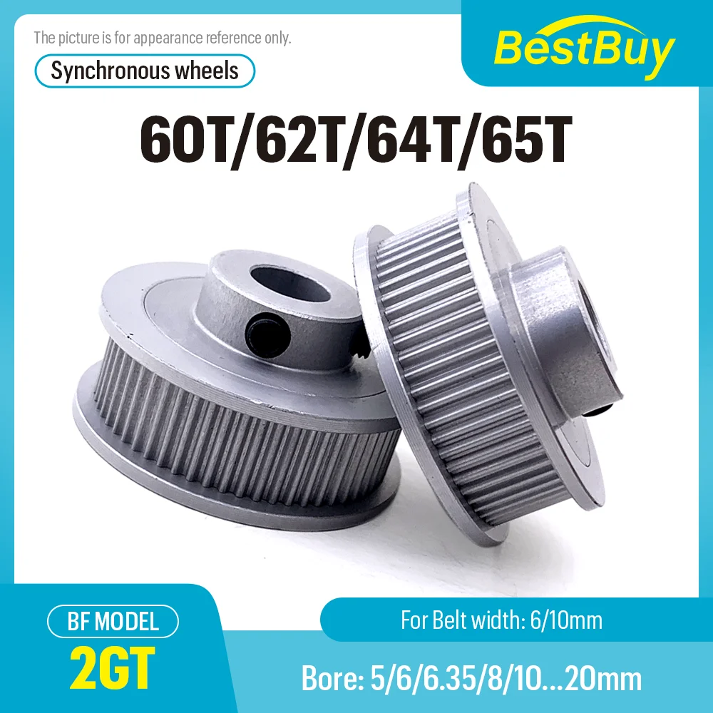 2GT Timing Pulle 60T 62T 64T 65 Teeth Bore 5/6/6.35-15mm Belt Width 6/10mm 3D Printer GT2 Timing Belt Pulley