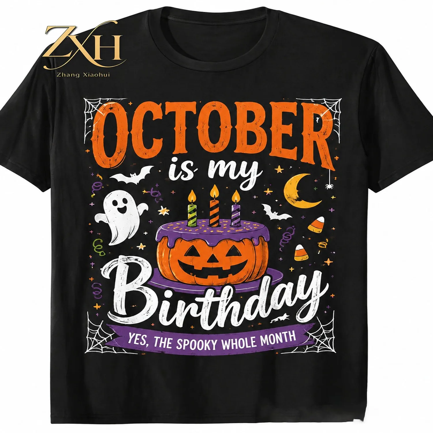 Unisex T-Shirt, 100 Short Sleeve Crew Neck Graphic Tee Featuring October Spooky Birthday Whole Month Graphic, Comfortable Casual Top for Casual Attire, Weekend Outfits, Travel Styling, Relaxed St Short Sleeve T Shirt, Birthday Gift Tee