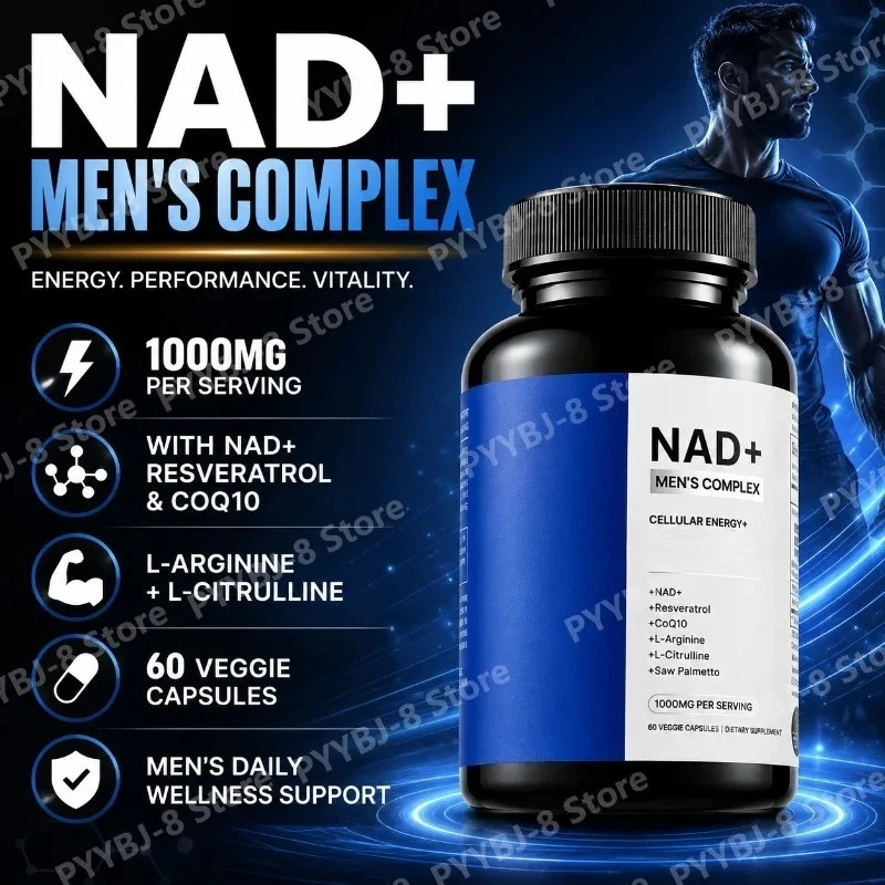 NAD+ Supplement for Men, 60 Veggie Capsules, Cellular Energy & Antioxidant Support, CoQ10 & Resveratrol, Daily Wellness