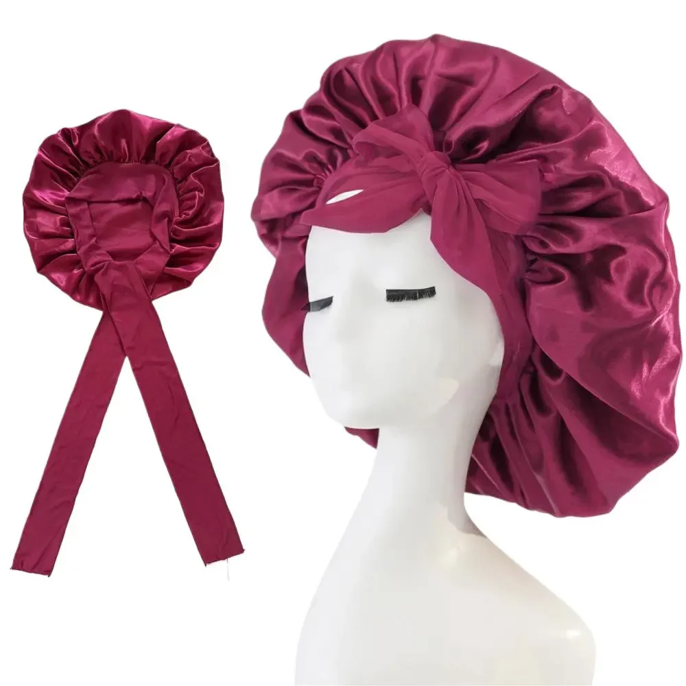 قبعة حريرية مقلدة مستديرة ، لون بوب ، قوس شريطي ، عناية بالشعر ، قبعة عريضة الحواف ، غطاء رأس ، غطاء ليلي ، جمال
