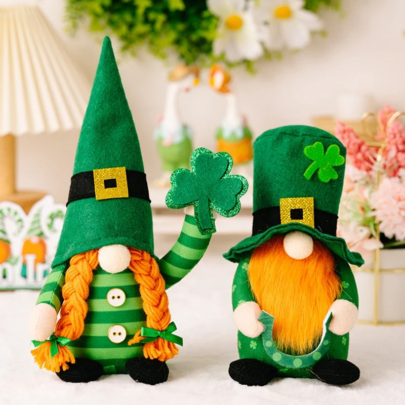 2 PCS St Patricks Day Gnomes Decorations, Handmade Saint Patrick's Day Gnome Plush As Shown With Lucky Green Leprechaun Decor