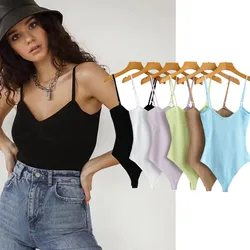 Maxdutti-bodys de punto de Color puro para mujer, ropa Sexy de calle alta, Vintage, sin tirantes, 2023