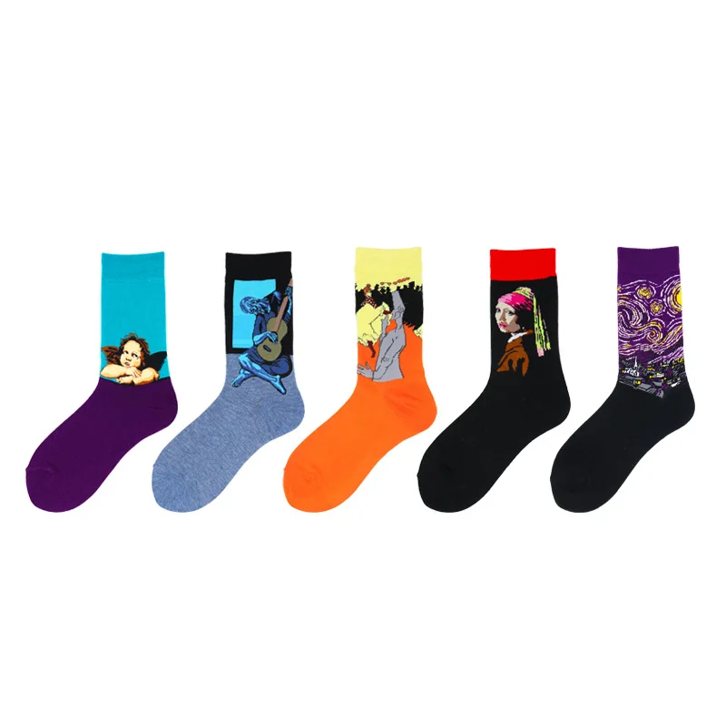 Mens Cotton Sock Winter Stripe Sports High Funny Male Printed Casual Dot Animal Zebra Flower Monkey Cactus Socks Pattern Gift