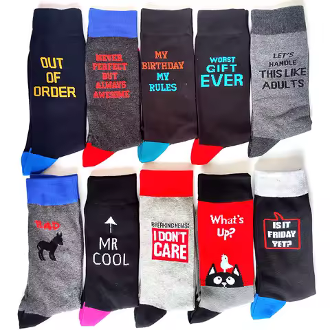 New 15 Style Letters Socks Men Novelty Funny Socks Trend Street Long Socks