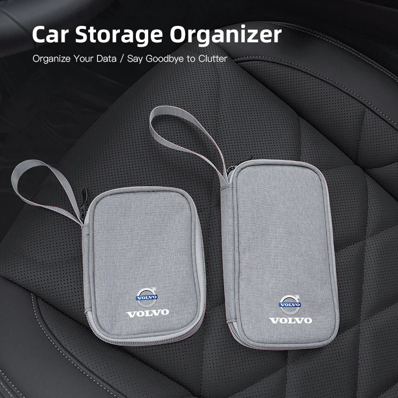 Car Storage Bag Travel Zipper Bag Data Cable Headphone Storage Box For Volvo V60 V40 XC90 S60 C30 XC60 V50 V70 S90 XC40 S80 V90