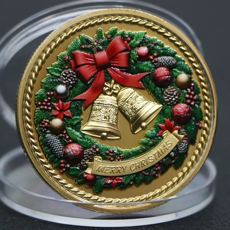 Beautiful Merry Christmas Gold Coins Santa Claus Blessing Season's Greeting Lucky Commemorative Souvenirs