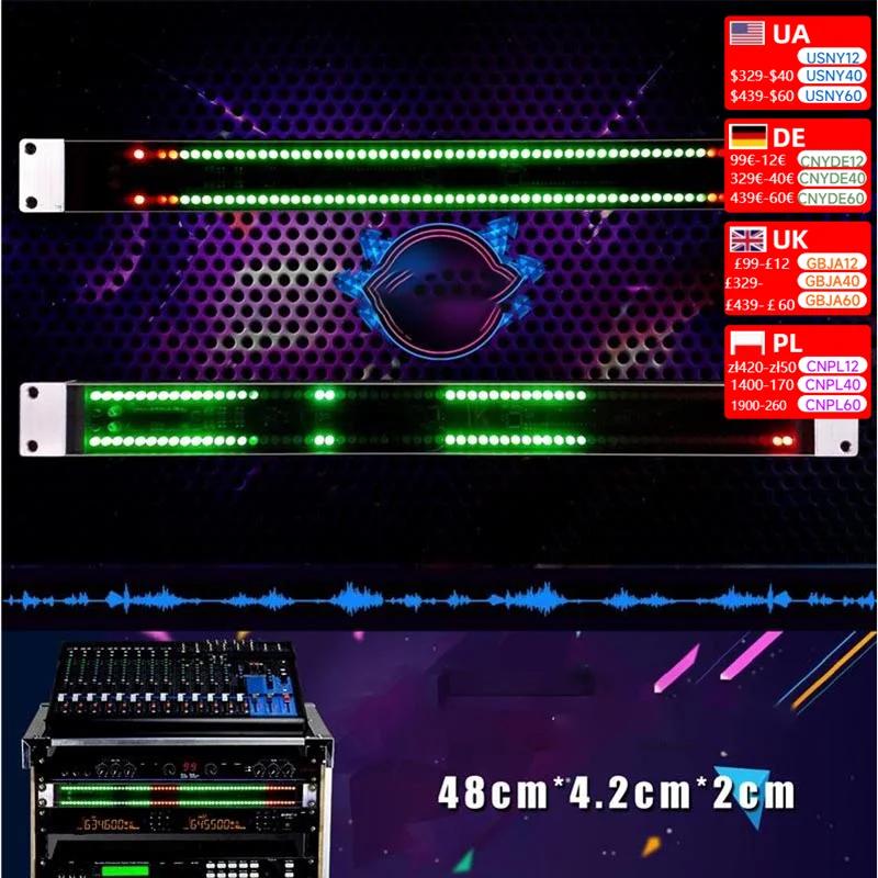 19 inch Cabinet type128 LED Level Indicator Stereo Sound Control Audio USB Music Spectrum Electronic VU Meter Rhythm Volume