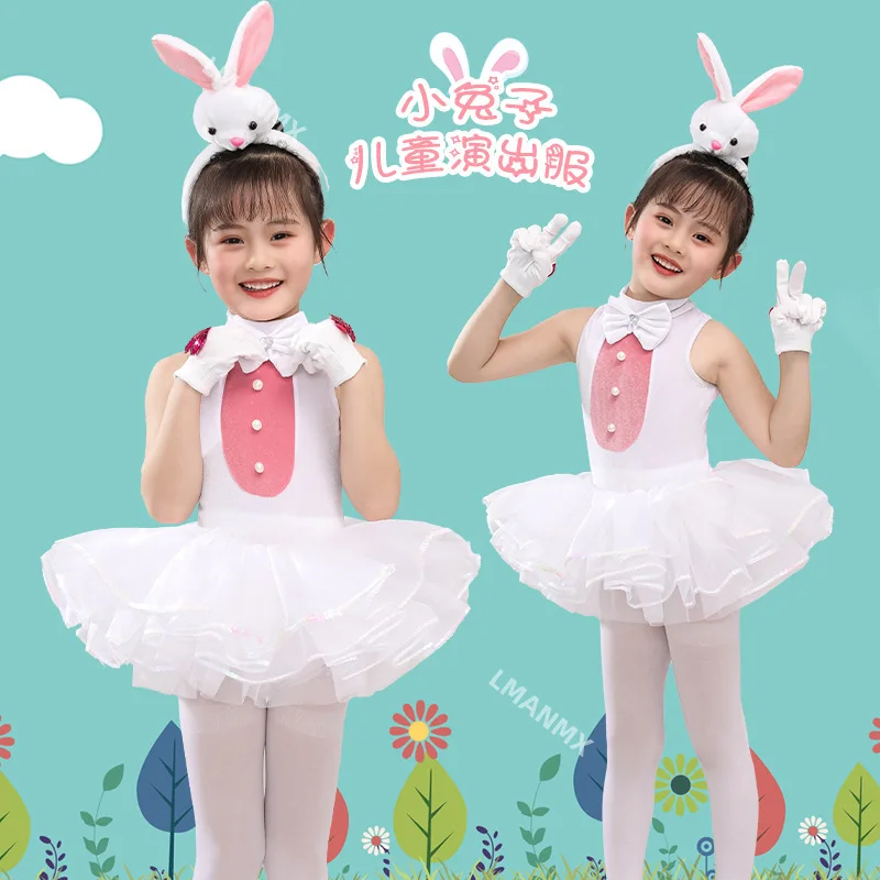 Bunny Children's Costume Rabbit Performance Wear Girls White Ballet Pettiskirt Children's Dancing Dress Outfits Ballet dress