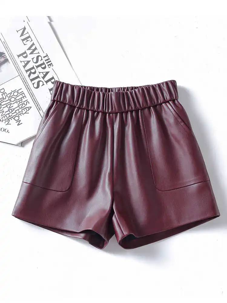 High-grade Sheepskin Women's Shorts Autumn New High Waist Pockets Loose Real Leather Shorts Fashion Niche Female Leather Shorts