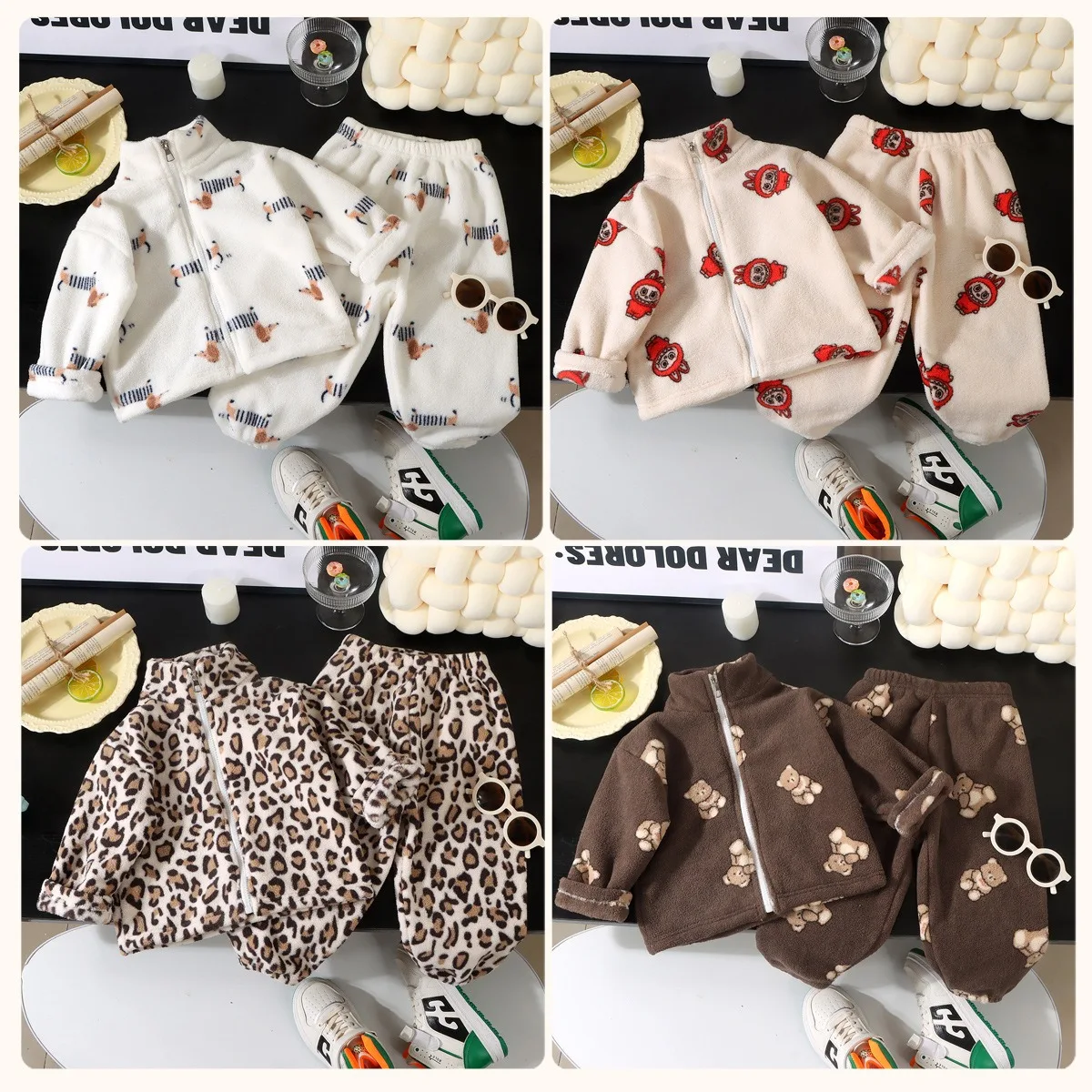 Ircomll Kinder-Set aus Flanell-Mantel und -Hose – Herbst-Frühling-Kleinkind-Oberbekleidung, Unisex-Homewear, 1–10 Jahre, Jungen- und Mädchen-Kleidungsanzug – Detail 9