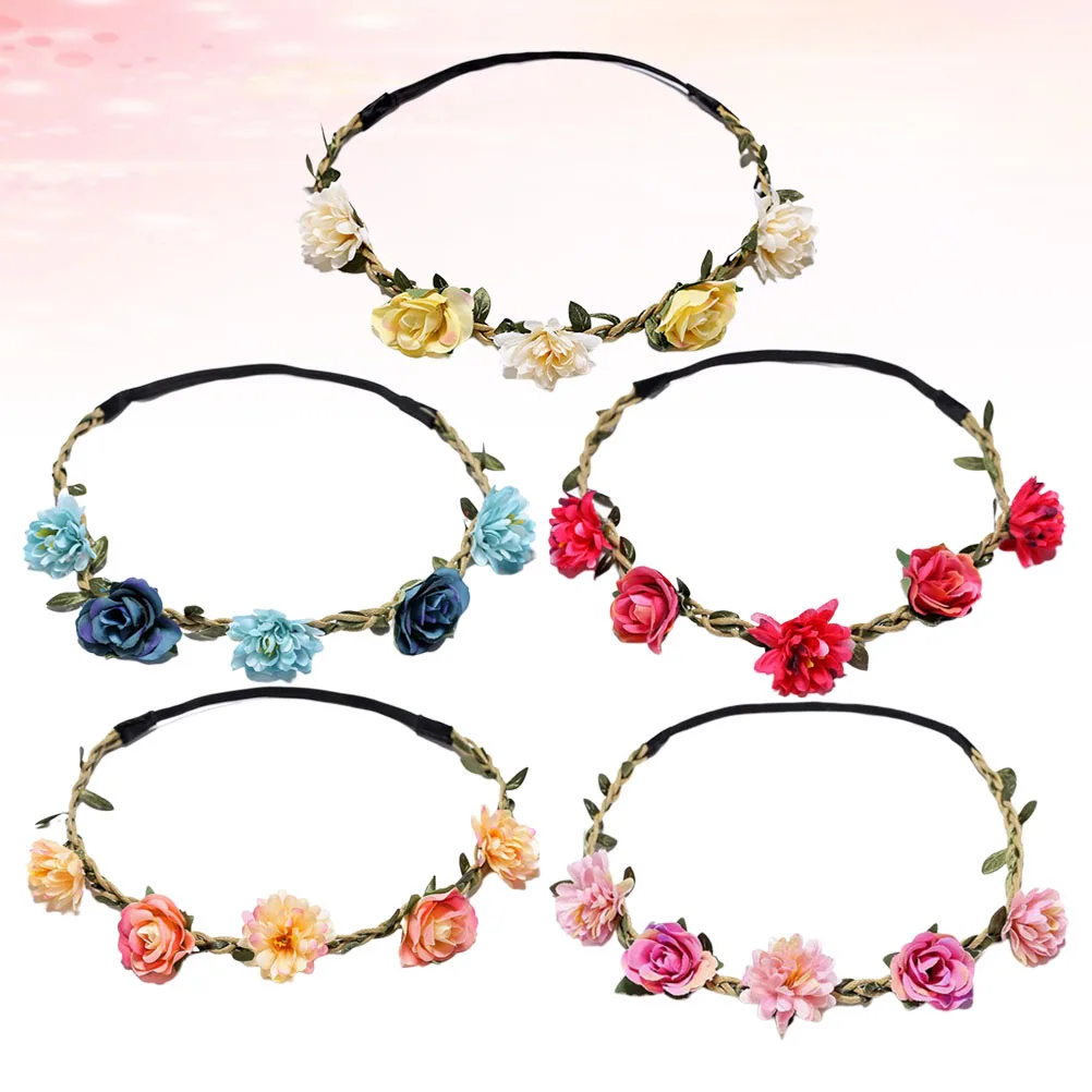 

5pcs Floral Headband Bridal Daisy Headdress Sweet Elegant Design Unfading Hairband For Wedding Beach Party Accessories