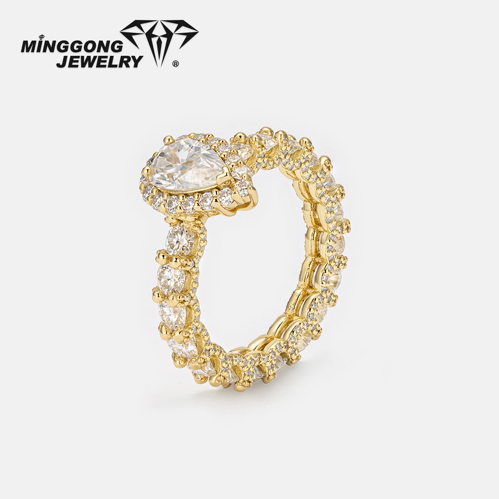 

Настраиваемое кольцо из серебра 925 пробы 10 карат/14 карат из цельного золота для помолвки и вечности 1 карат пасьянс груша Halo VVS с бриллиантами из муассанита