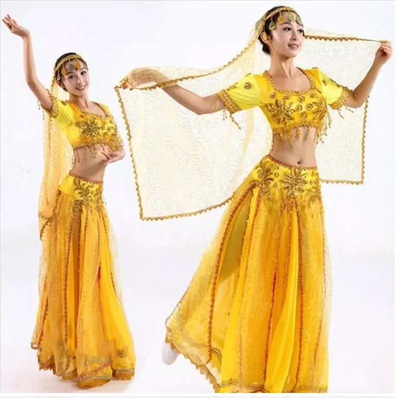 Women Shiny Belly Dance Beaded Tops Harem Pants Set Adult Oriental Indian Sparkly Dancewear Halloween Costume Cosplay Rave Suit