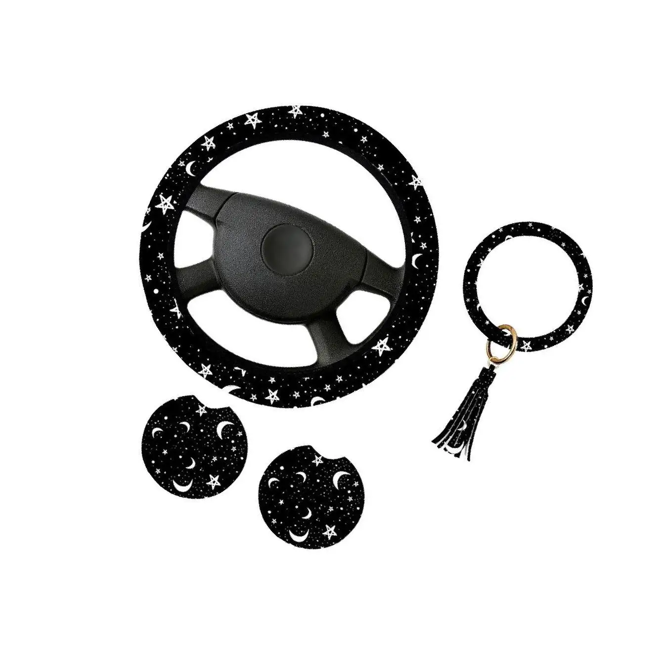 

Чехол на руль автомобиля, черные луны, белые звезды, автозащитные аксессуары