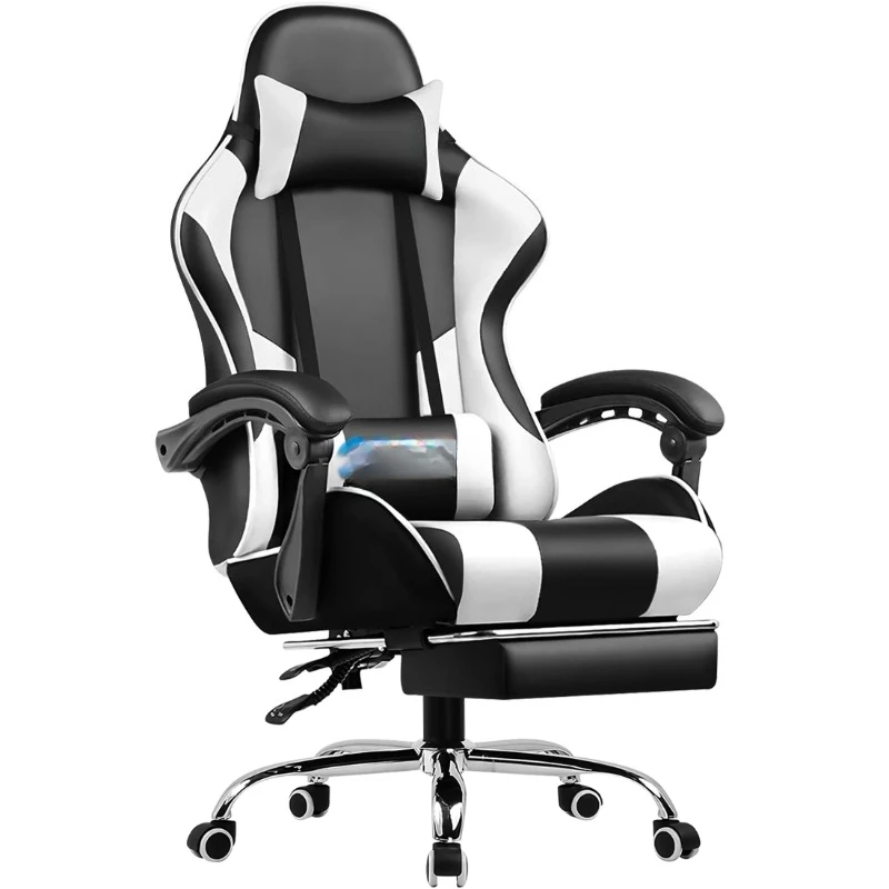 Gaming Chair with Footrest, Lumbar Support, Adjustable Height, Swivel Seat, Headrest for Office or Gaming