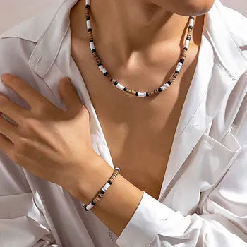 KunJoe-سوار من الخرز الطيني الطبيعي الناعم للرجال ، طقم قبائل لركوب الأمواج ، قلادة عتيقة ، طقم 2 من الخرز الطري