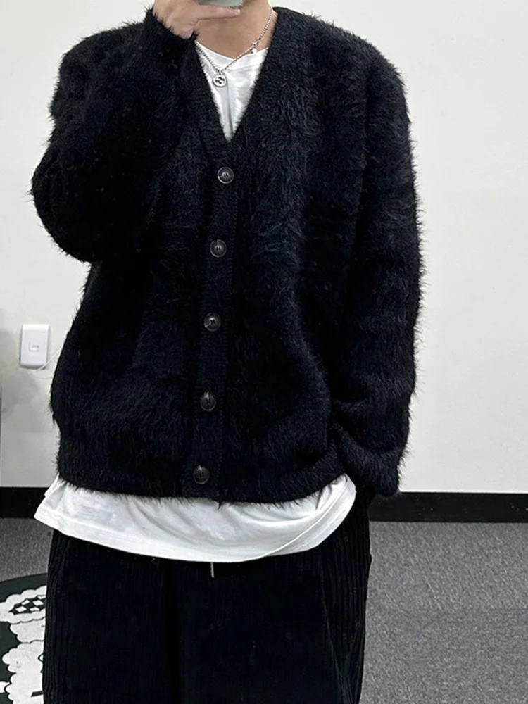 

Men's V-Ne Knitted Sweater Coat American Retro Sle Camere Outerwear Casual High-End Feeling CleanFit Couple's Open Card...