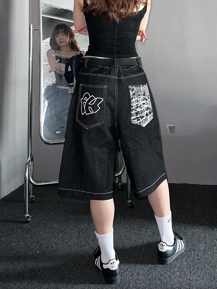 Calças Jeans Retrô Americanas de Cinco Bolsos para Homens e Mulheres, Estilo CleanFit, Estampadas, Perna Larga, Lavadas, Tend...