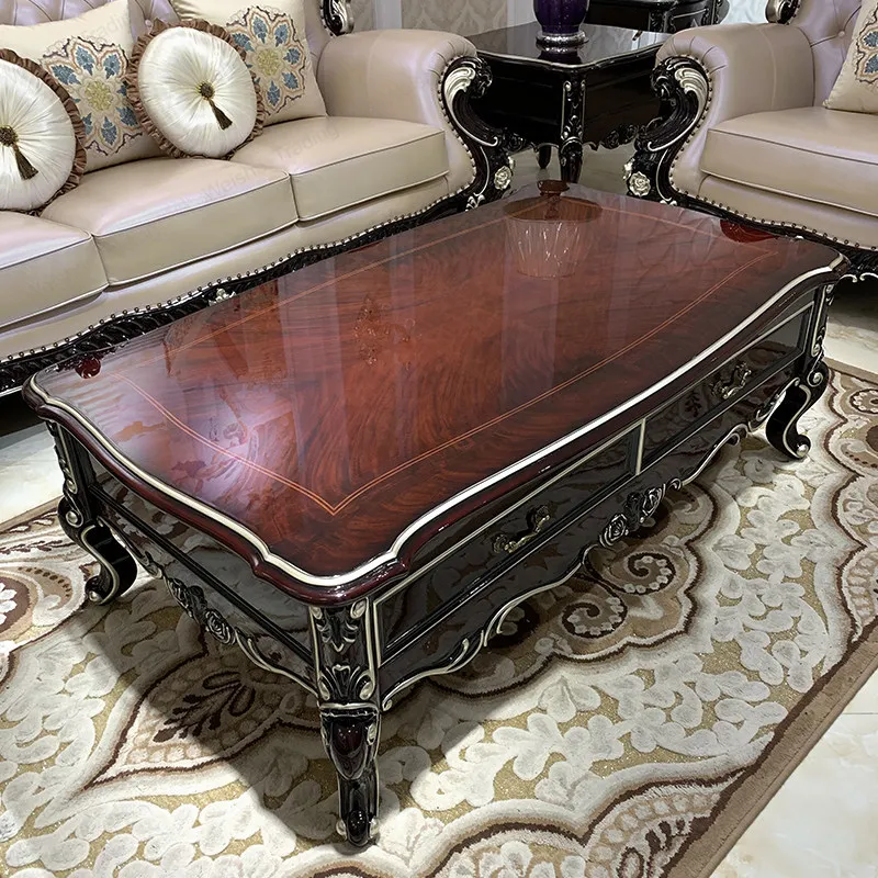 European coffee table corner table living room burgundy piano paint solid wood carving flowers simple retro furniture