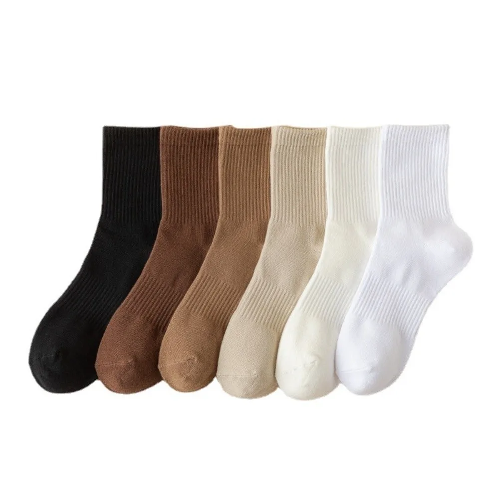New Pure Cotton Women's Mid-tube Socks Compression Solid Color Sports Deodorant Sock Absorb Sweat Soft Long Sock