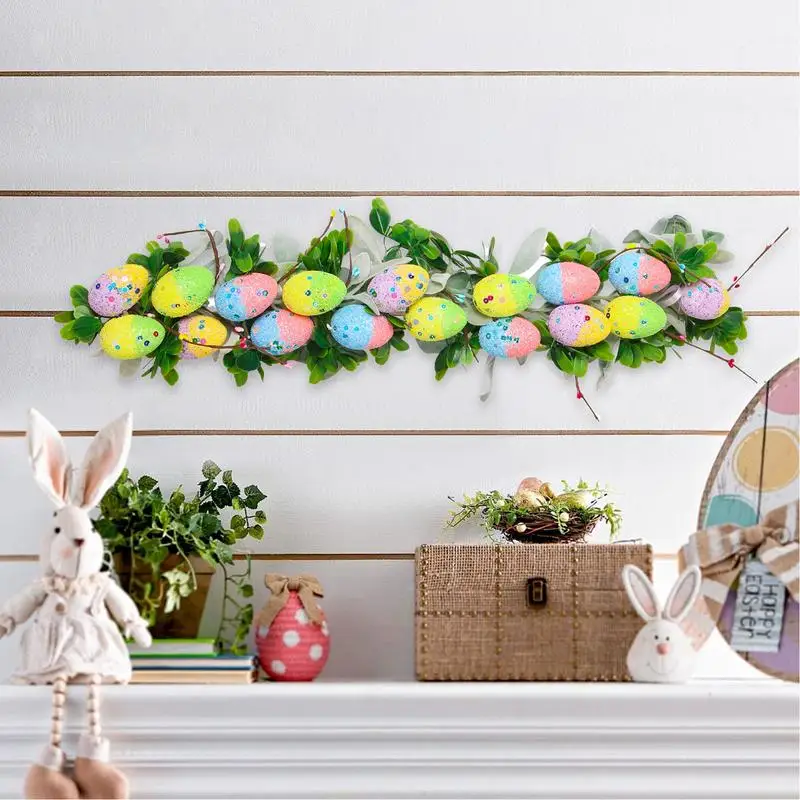 

charming Easter Egg Garland Easter Flower Vines Garland Festival Artificial Egg Decor Wreath Wall Hangable Vines Decoration
