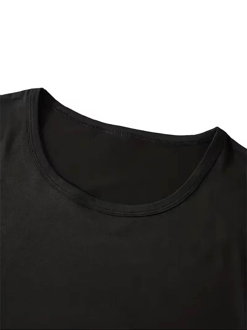 تي شيرت قطني بأكمام قصيرة مطبوع عليه نجمة كرة السلة للرجال، رياضي أسود #2