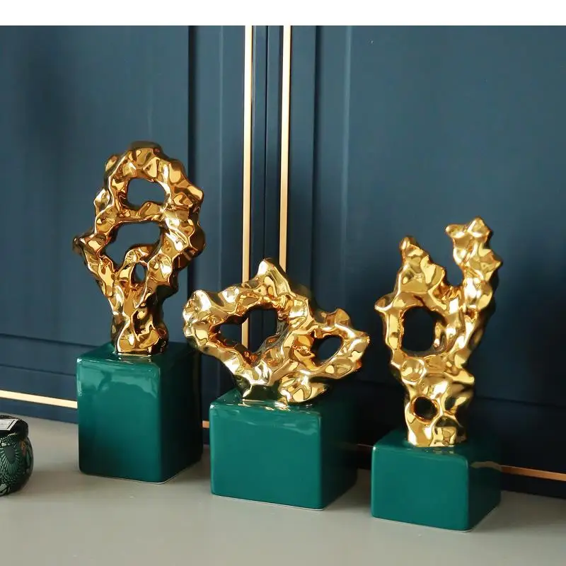 Coral Golden Ceramic Ornaments Abstract Figure Statue Desk Decor Crafts Porcelain Statuette Home Decoration Accessories Modern
