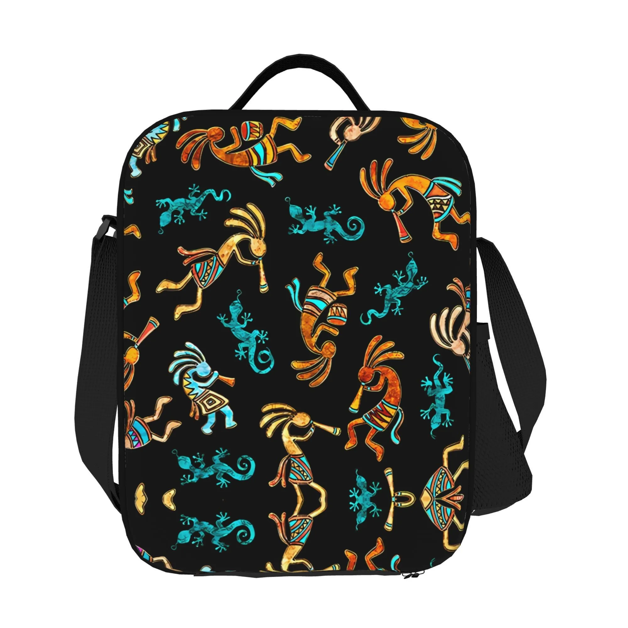 Dancing Tribal Lunch Bag Southwestern Style Portable Rectangular Lunchbox For Name For Outdoor Picnic