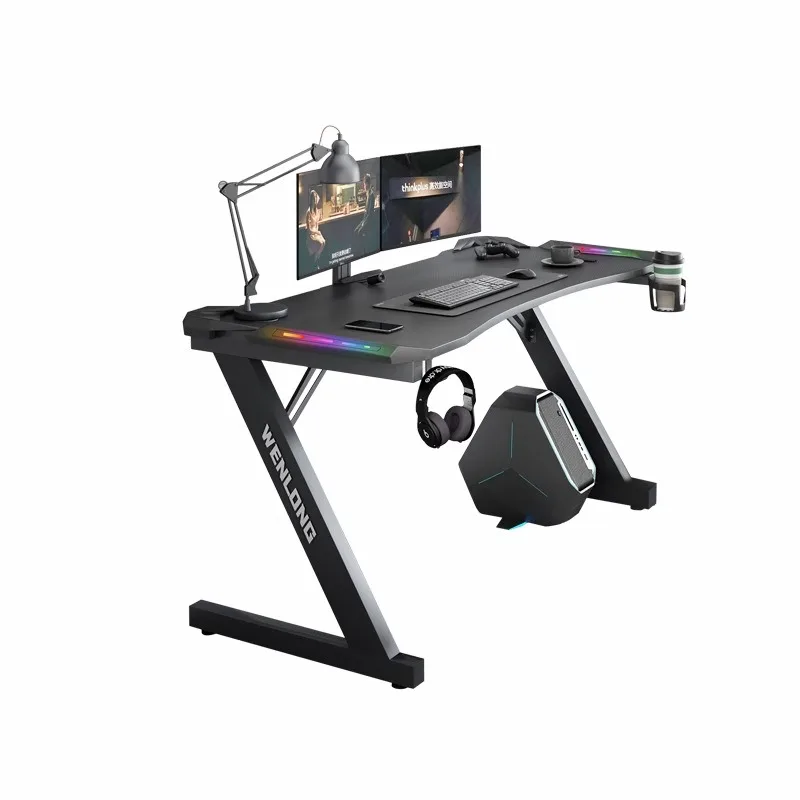 Black Carbon Fiber Gaming Desk, Desktop Office Home Computer, Tabela de jogos competitivos, Armadura RGB, Iluminação ambiente