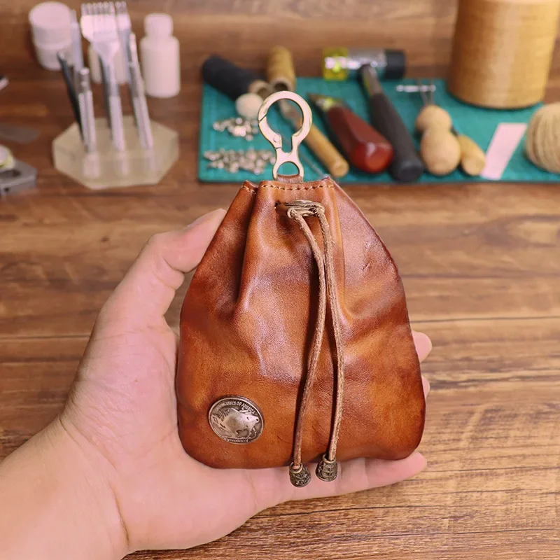 Outdoor Key Bag Genuine Leather Cheap Coin Purse Coin Bag Drawstring Waist Bag Organizer Pouch Calabash Jewelry Packing Bags