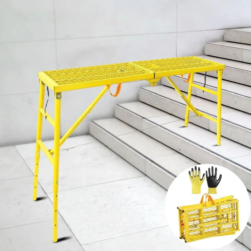 Adjustable Scaffolding Platform, 58(L) x15(W) Work Platform Lader, Portable Folding Scaffold Ladder 770 Lbs Capacity