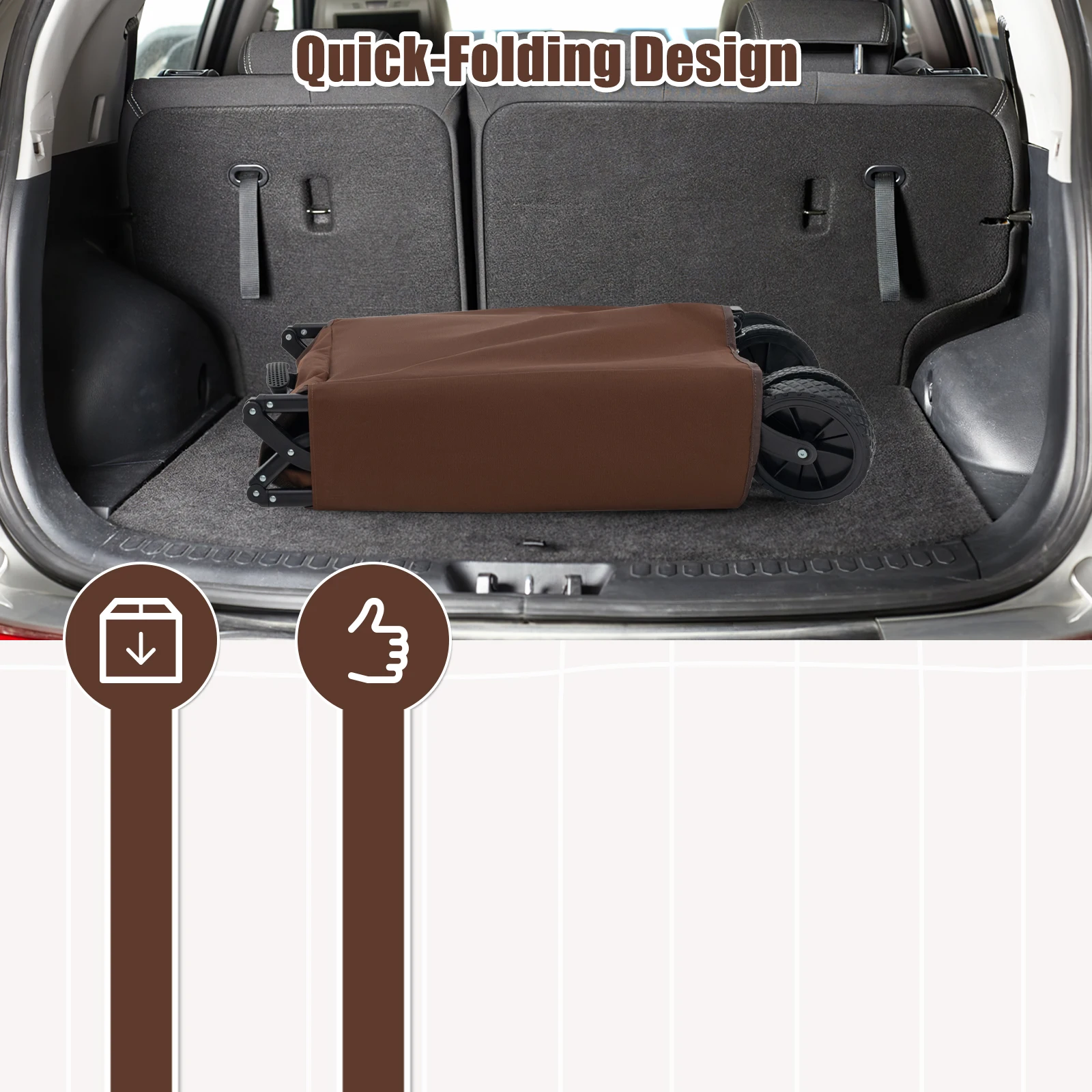 

Collapsible Folding Wagon Cart with Adjustable Handlebar-Coffee