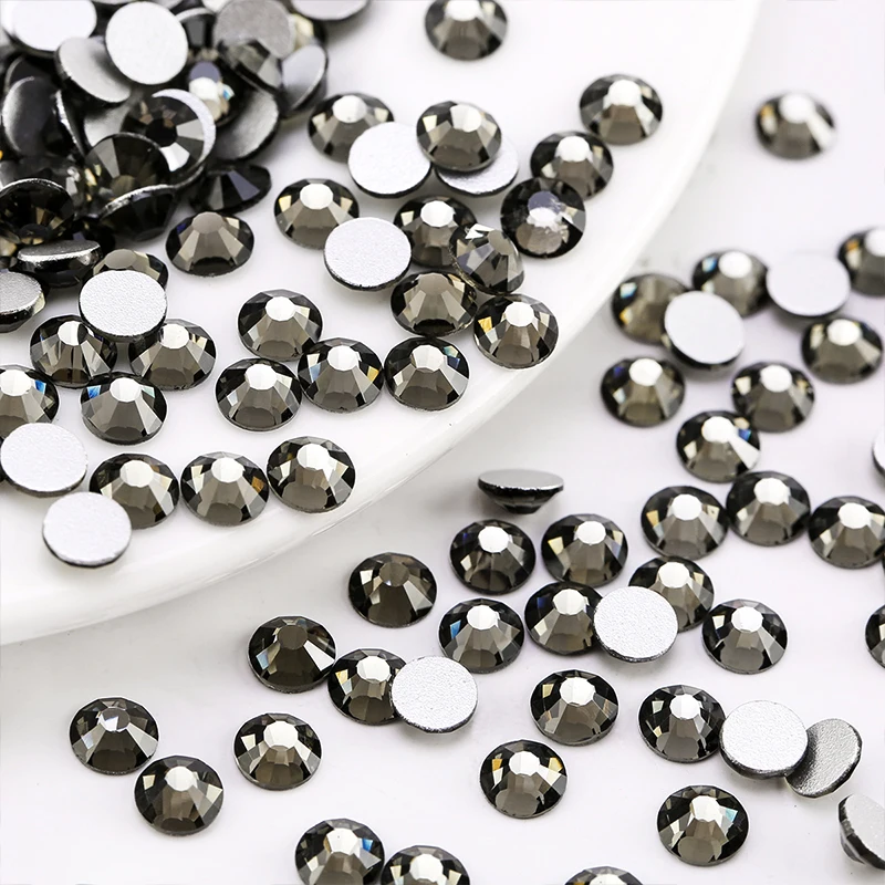 SS4-SS34 Gray/Black Diamond Glass Gem For Clothing Decoration Flatback Non Hotfix Rhinestone Glue on Nail Art Rhinestones Strass