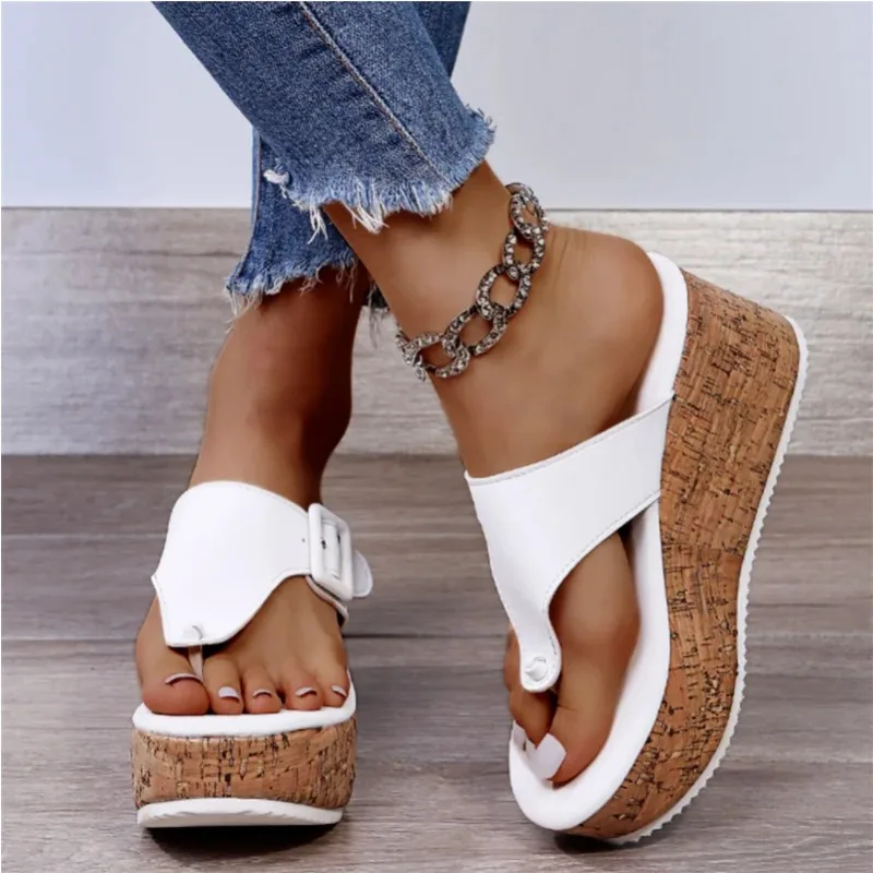 Women Summer Flip Flops Shoes Female Wedge Platform Sandal 2024 Ladies 7.5cm Thick Bottom Casual Slippers Shoe Black Pink