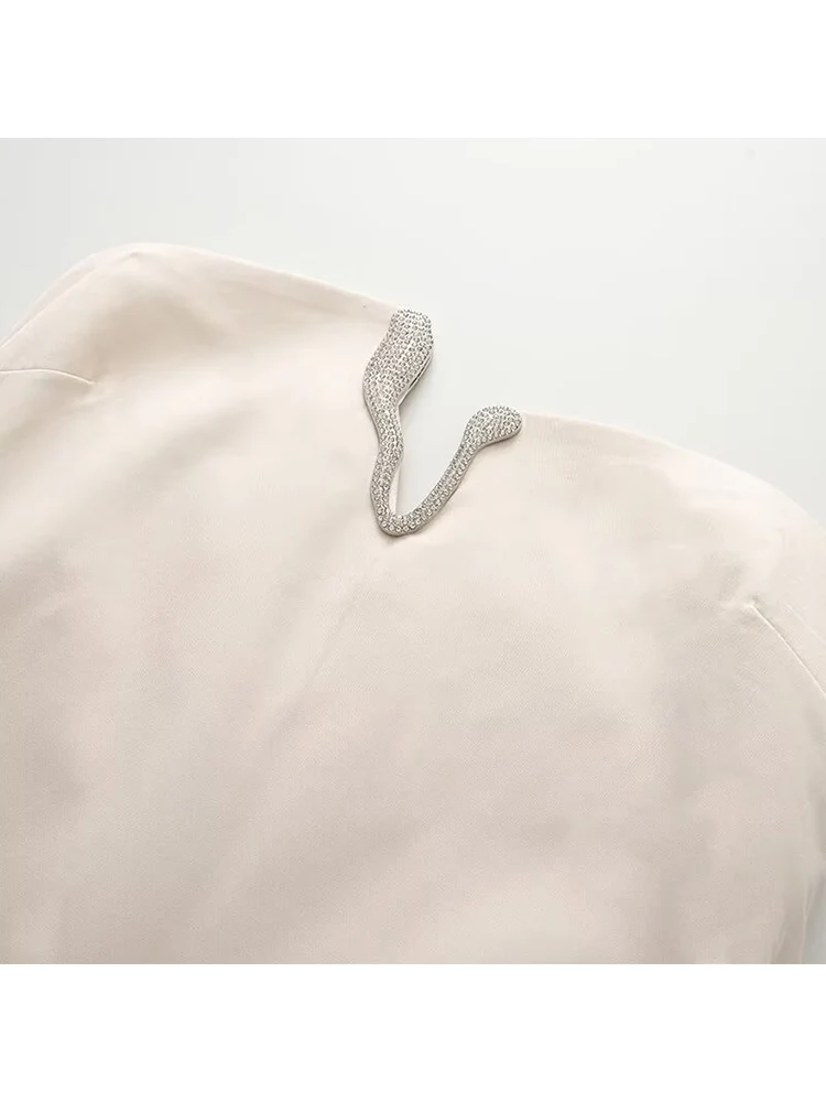 فستان نسائي قصير بدون حمالات على الموضة من TFMLN لصيف 2025 جديد أنيق برقبة على شكل حرف v مثير بدون أكتاف فساتين قصيرة أنيقة عتيقة ﻿