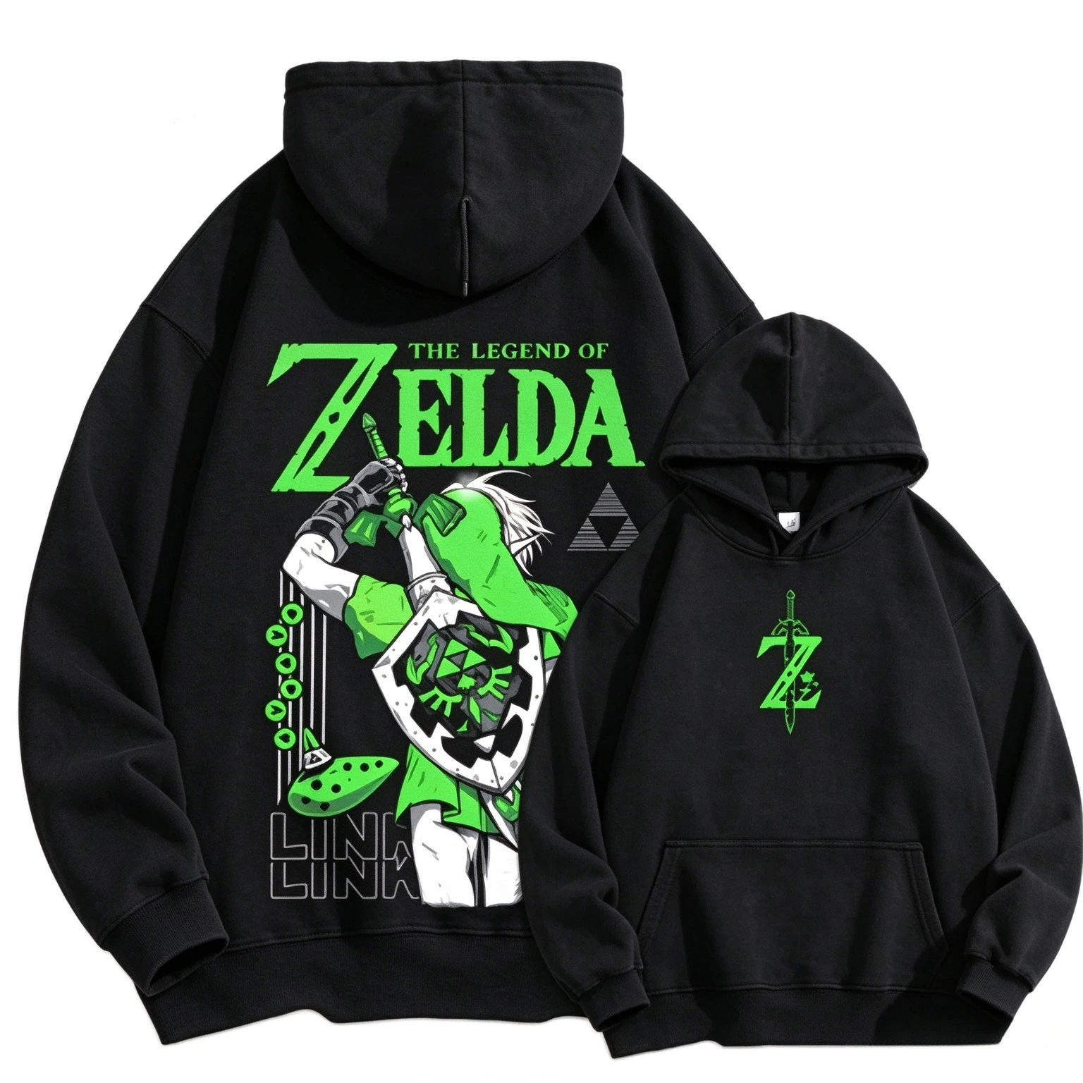 The Legend of Zelda Hoodie Master Sword Triforce Front Print Zelda Characters Back Graphic Hooded Sweatshirt Men Women