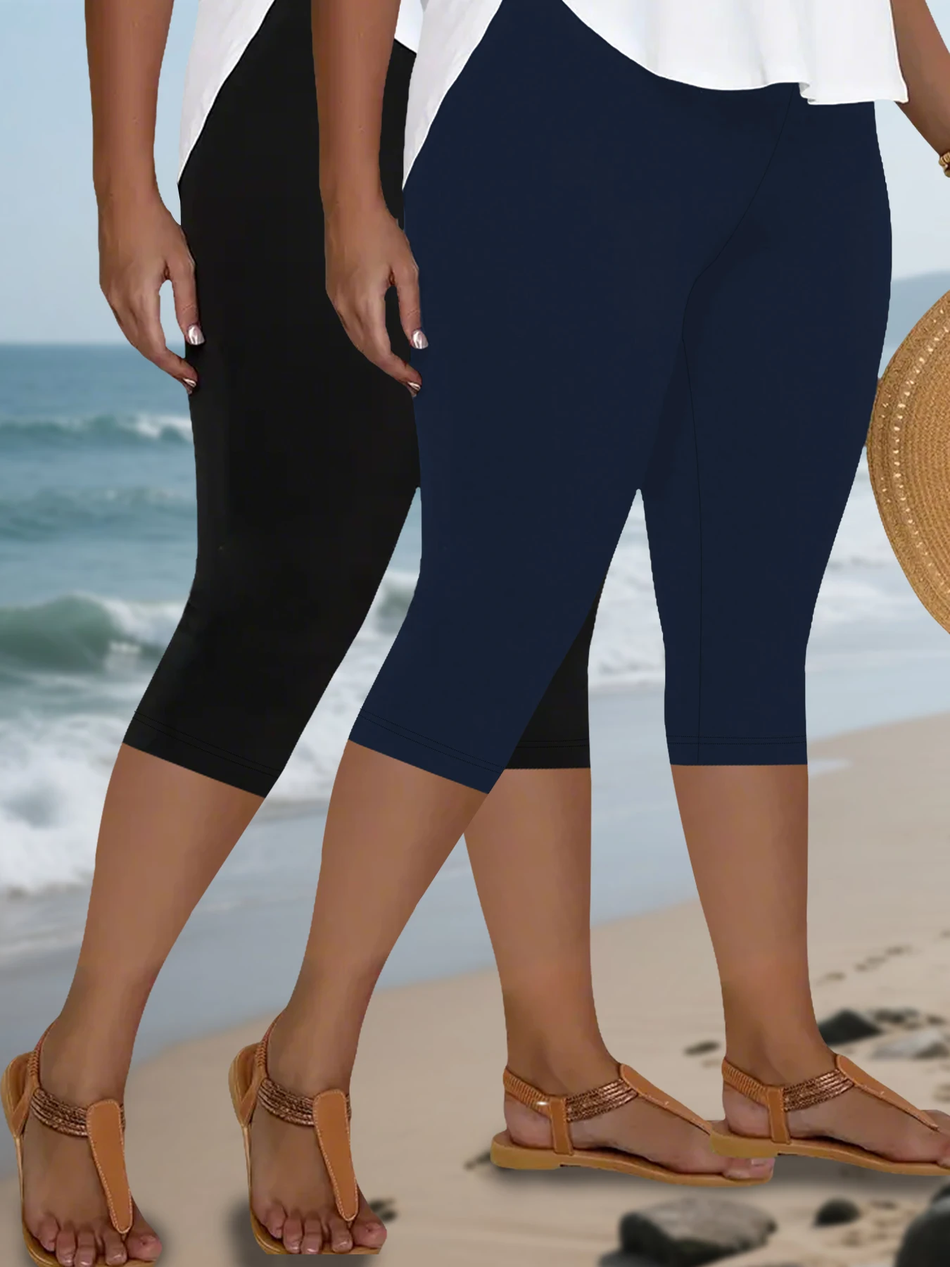 

Комплект из 2 штук: женские брюки-капри больших размеров, супермягкие, высокоэластичные, дышащие, спортивные штаны для тренировок, бега, йоги, атлетические леггинсы