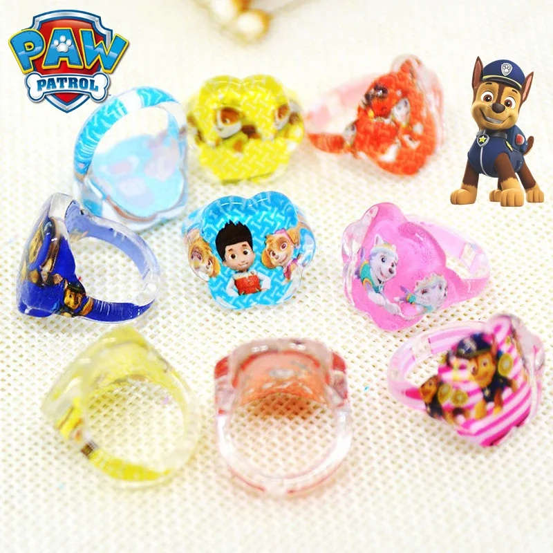 

10Pcs PAW Patrol Rings Toys Cartoon Chase Children's Birthday Party Decoration Accessories Finger Ring Toys Gifts