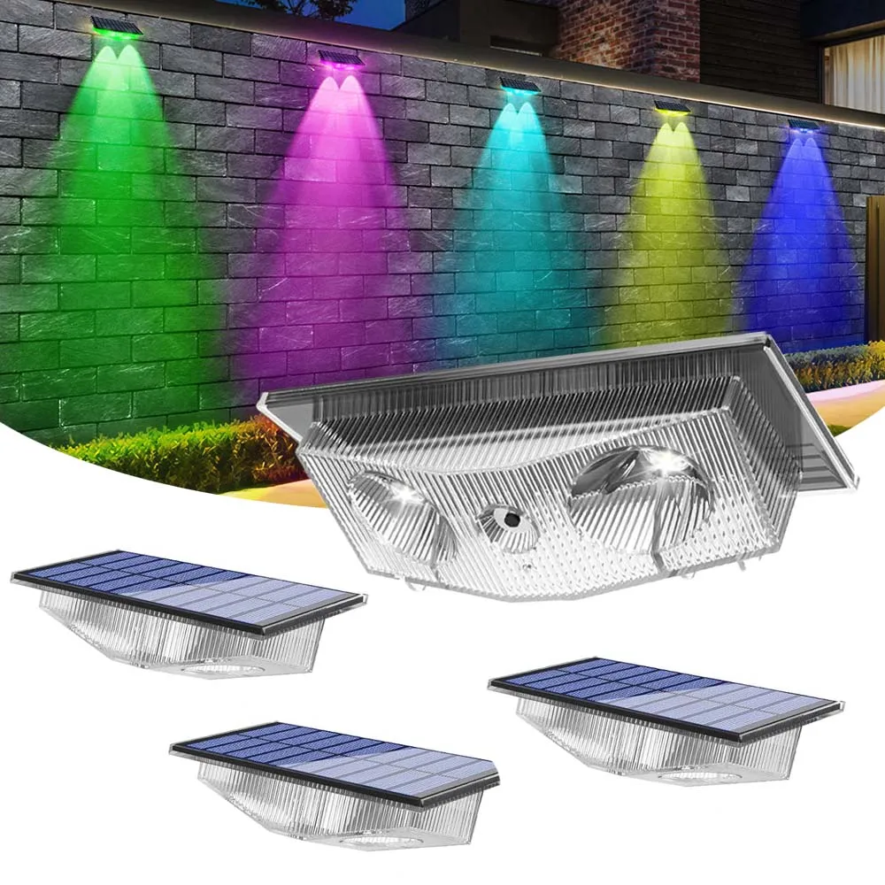 4packs RGB Solar Fence Light for Outdoor Yard Stair Decor IP65 Colors Changing Balcony Garden Deck Light Pathway Solar Step Lamp