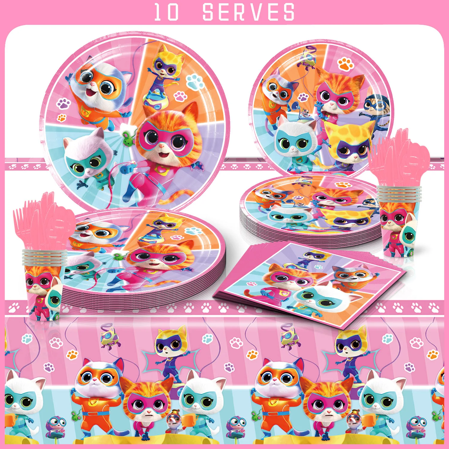 Cartoon Superkitties Birthday Party Decoration Disposable Tableware Set Paper Plates Banner Balloons for Kids Baby Shower Supply