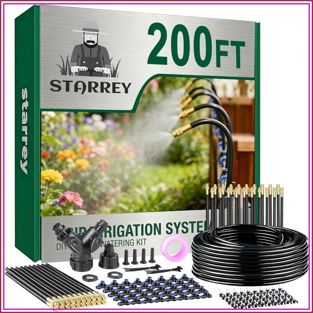 

200ft Drip Irrigation Kit with 40 Adjustable Copper Nozzles, DIY Watering System for Garden & Raised Beds