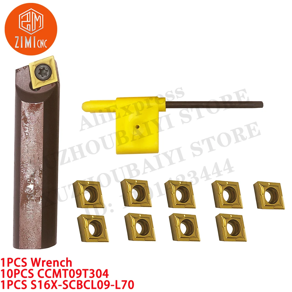 Imagem -04 - Barra de Mandrilar Porta-ferramenta de Torneamento de Espuma de Metal +10 Pcs Ccmt09t304 Pastilhas de Metal Duro Torno Metálico Cnc Ferramenta de Corte 1pc S16x-scbcl09-l70