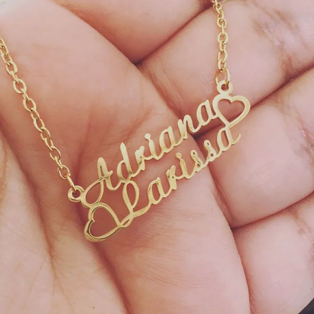 Collares personalizados con doble nombre para mujer y hombre, joyería de acero inoxidable, cadenas doradas, Gargantilla, regalos del Día de San