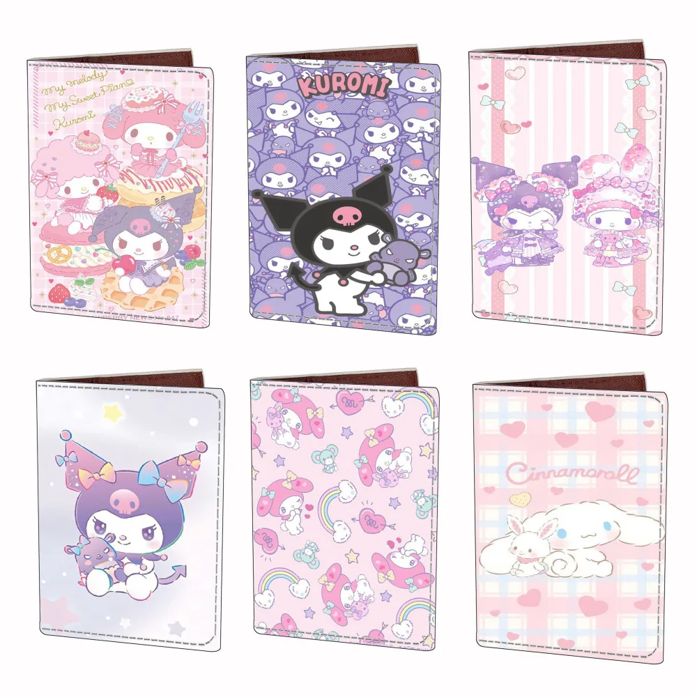 Sanrios Cinnamoroll Kuromi kawaii Anime Cartoon PU Leather Passport Cover Waterproof Case Holder ID bag Packet Wallet Purse Bags