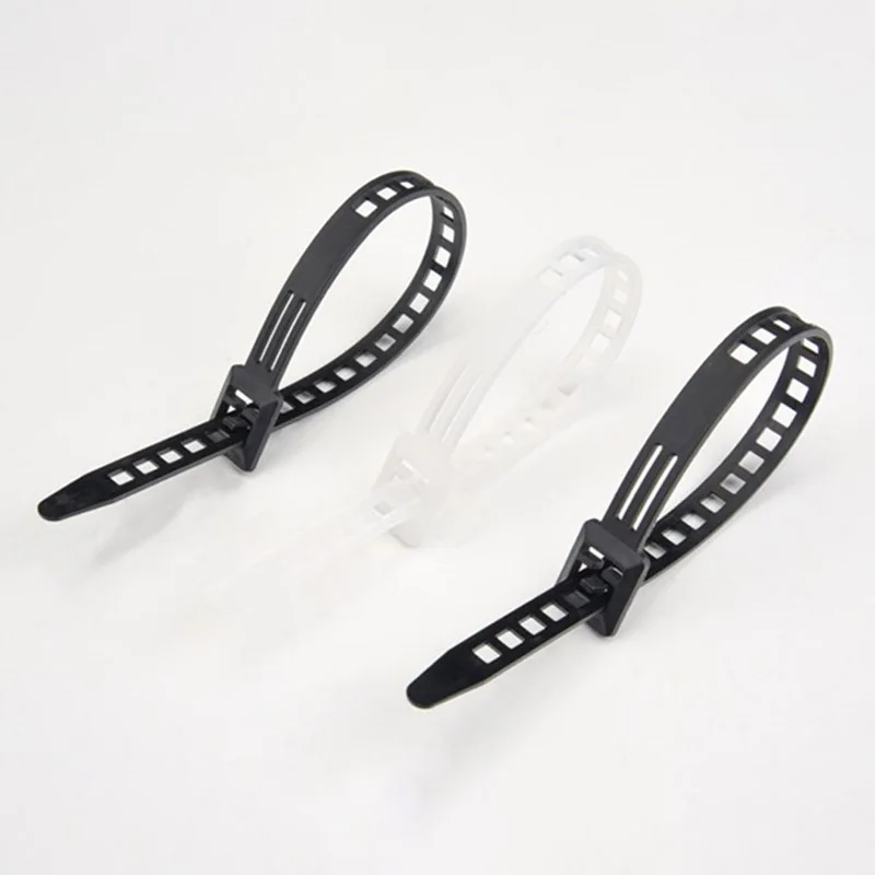 10pcs 9x150mm Black/White Adjustable Ladder-shaped Trapezoidal Cable Ties Plastic Nylon Releasable Reusable Cable Ties