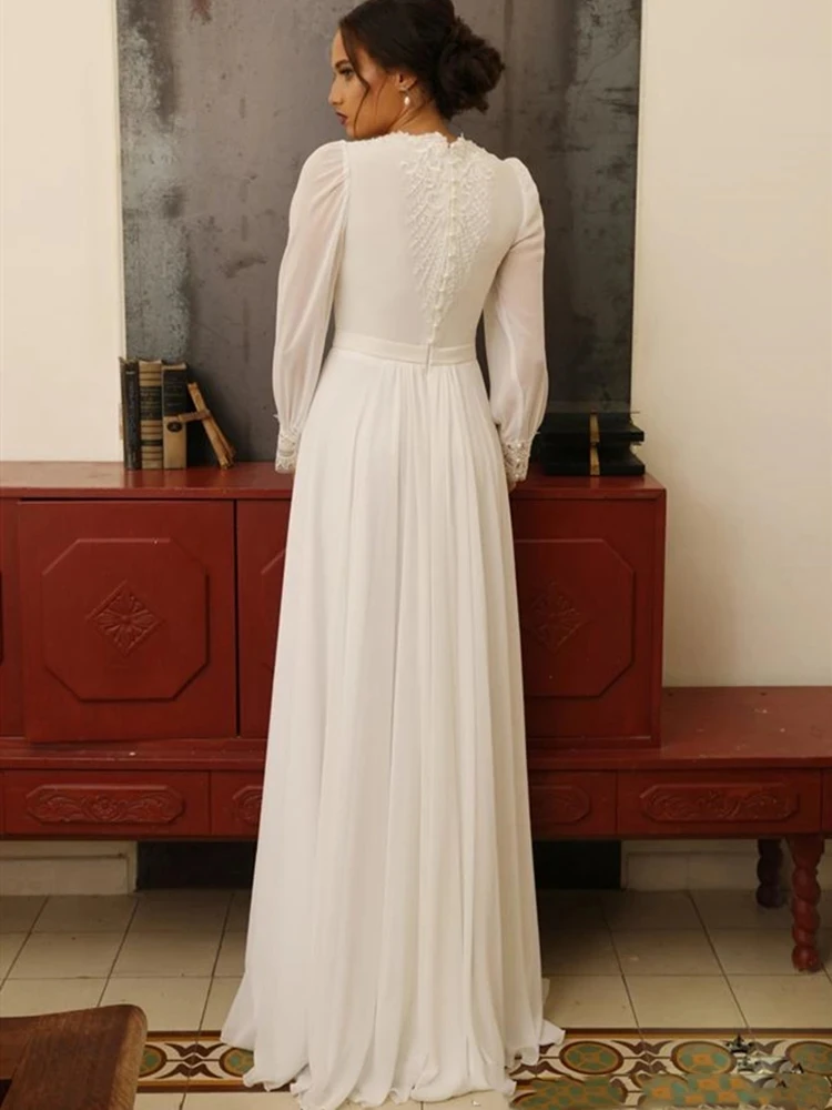 Boho A-Linie Brautkleider Spitze Applikationen elegante Chiffon Brautkleider lange Puff ärmel Roben für Braut Vestidos de Novia 2024