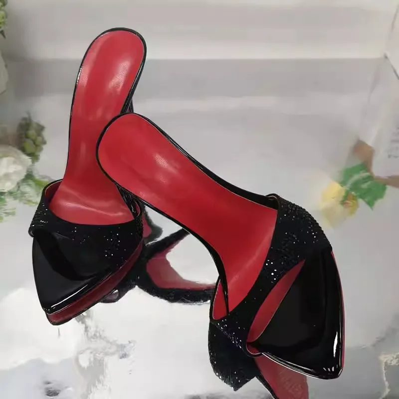 جديد عصري وأشار خنجر عالية الكعب فم السمكة الساخن الماس مأدبة الزفاف الفم الضحلة كلمة واحدة سحب النعال باردة