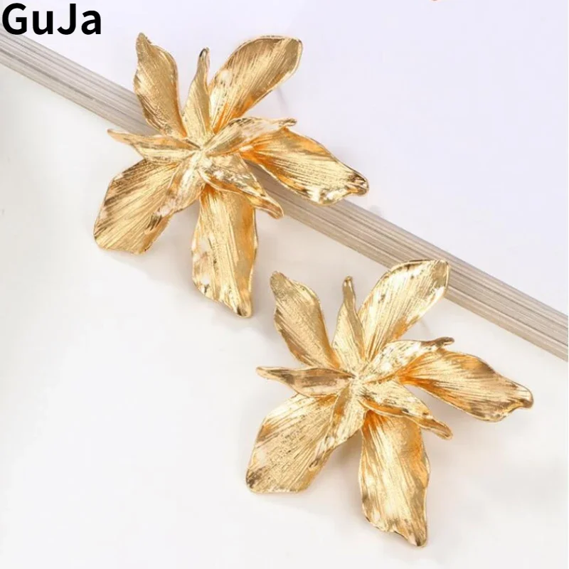 Fashion Jewelry 925 Silver Needle Metal Gold Color Big Flower Earrings For Women Female Party Wedding Gift Hot Sale Dropshipping